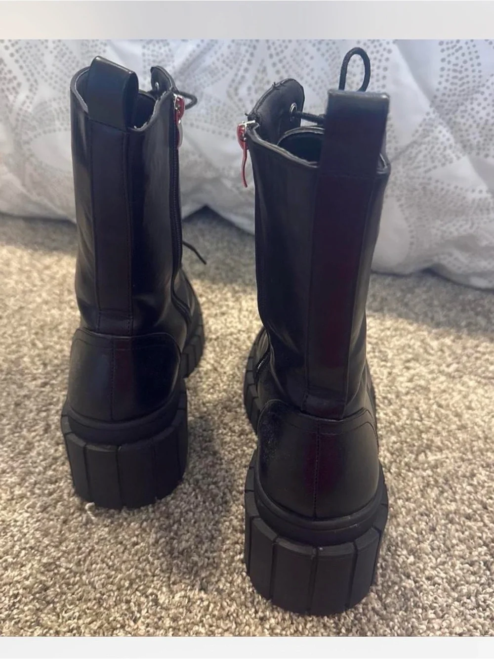 Women Black Leather Lace-Up Combat Boots